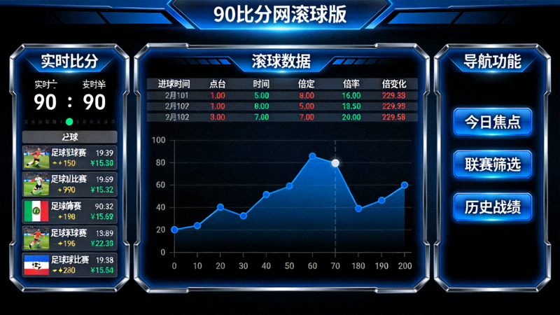 足球滚球与比分直播首选：90比分网滚球版专业导航体验 - 专业仪表盘界面
